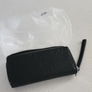 Happy Wahine Black Embossed Wristlet Wallet